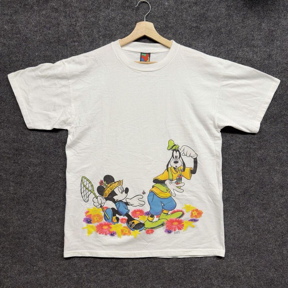 VTG 90s Disney Mickey Unlimited Shirt Large White Mickey Goofy Jerry Leigh RARE